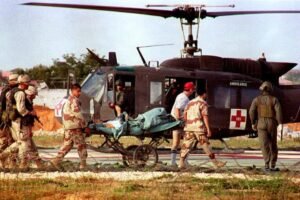 U.S. helicopter pilot Michael Durant is carried on