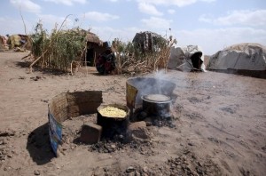 drought ethiopia tests changed stricken shelter somali temporary pot region cooking outside seen january