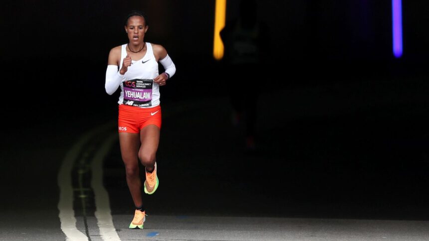 Despite faceplant, Ethiopia’s Yalemzerf Yehualaw becomes youngest ever London Marathon winner