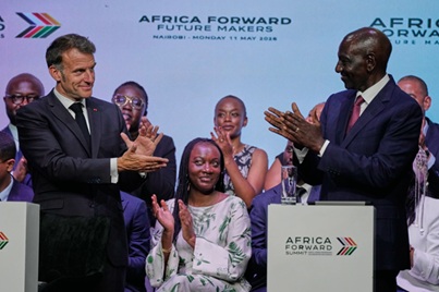 French President Emmanuel Macron with Ruto France woos Anglophone Africa at a summit in Kenya